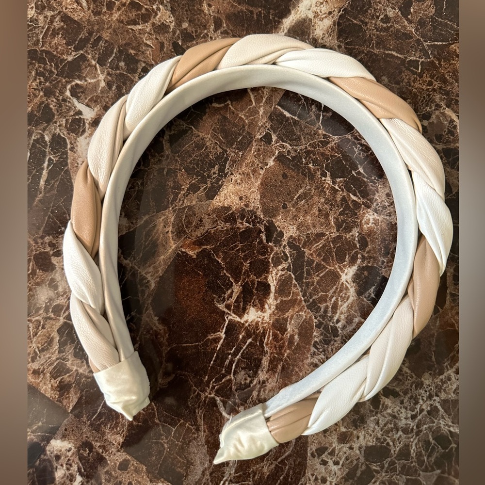 Anthropologie Faux Leather Puffy Braided Headband